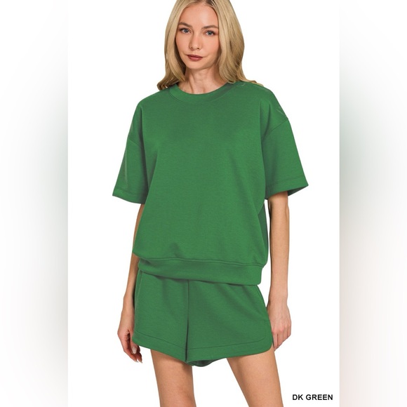 Zenana Scuba Short Sleeve Top & Shorts Set - Picture 1 of 3